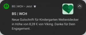Push-Nachricht vom Bildungsspender über erfolgreiche Gutschrift