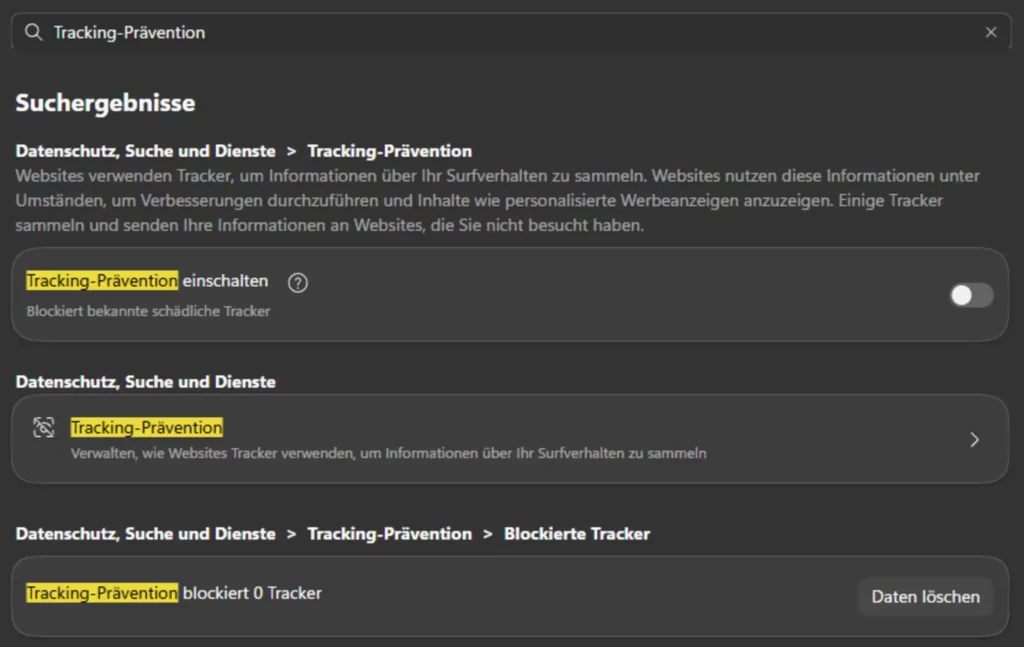 Tracking-Prävention im Browser für den Bildungsspender