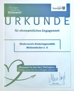 Urkunde ehrenamtliches Engagement des TLVwA