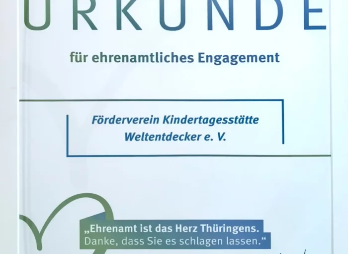 Urkunde ehrenamtliches Engagement des TLVwA